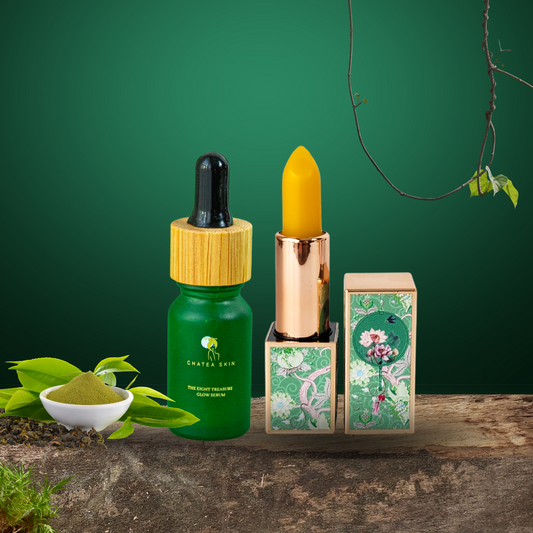 The Eight Treasure Glow Serum 10ml and Green Tea Lip Balm Set