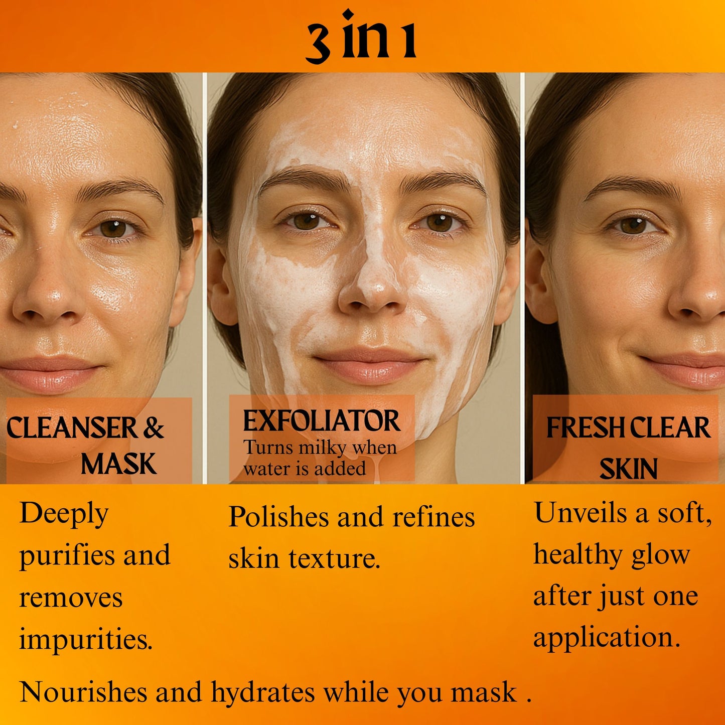 3 IN 1 Gel-to-Milk Cleanser. Polish. Mask 100ML