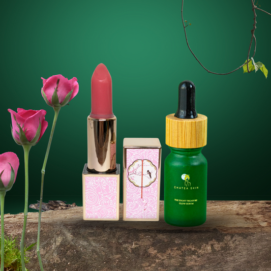 The Eight Treasure Glow Serum 10ml and Rose Lip Balm Set