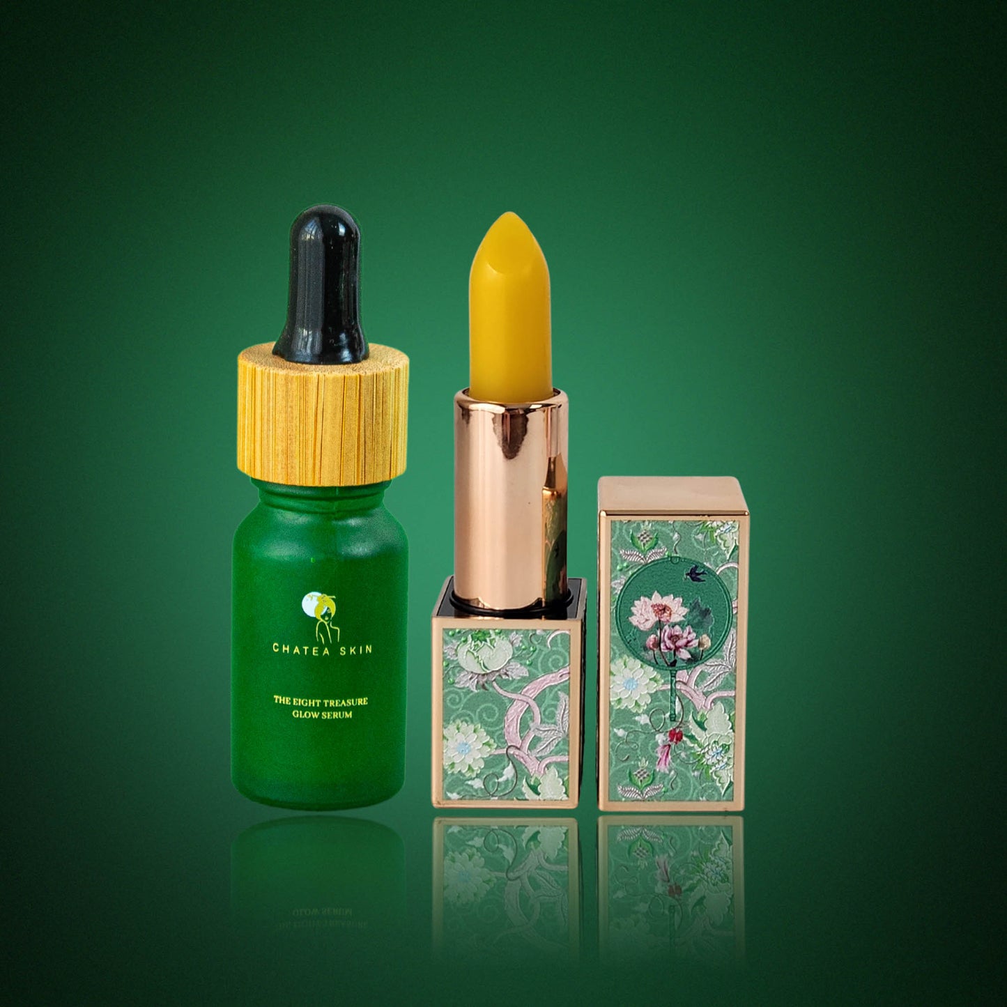 THE EIGHT TREASURE GLOW SERUM 10ML AND GREEN TEA LIP BALM SET