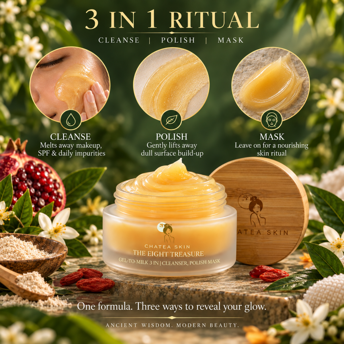 3 IN 1 Gel-to-Milk Cleanser. Polish. Mask 100ML