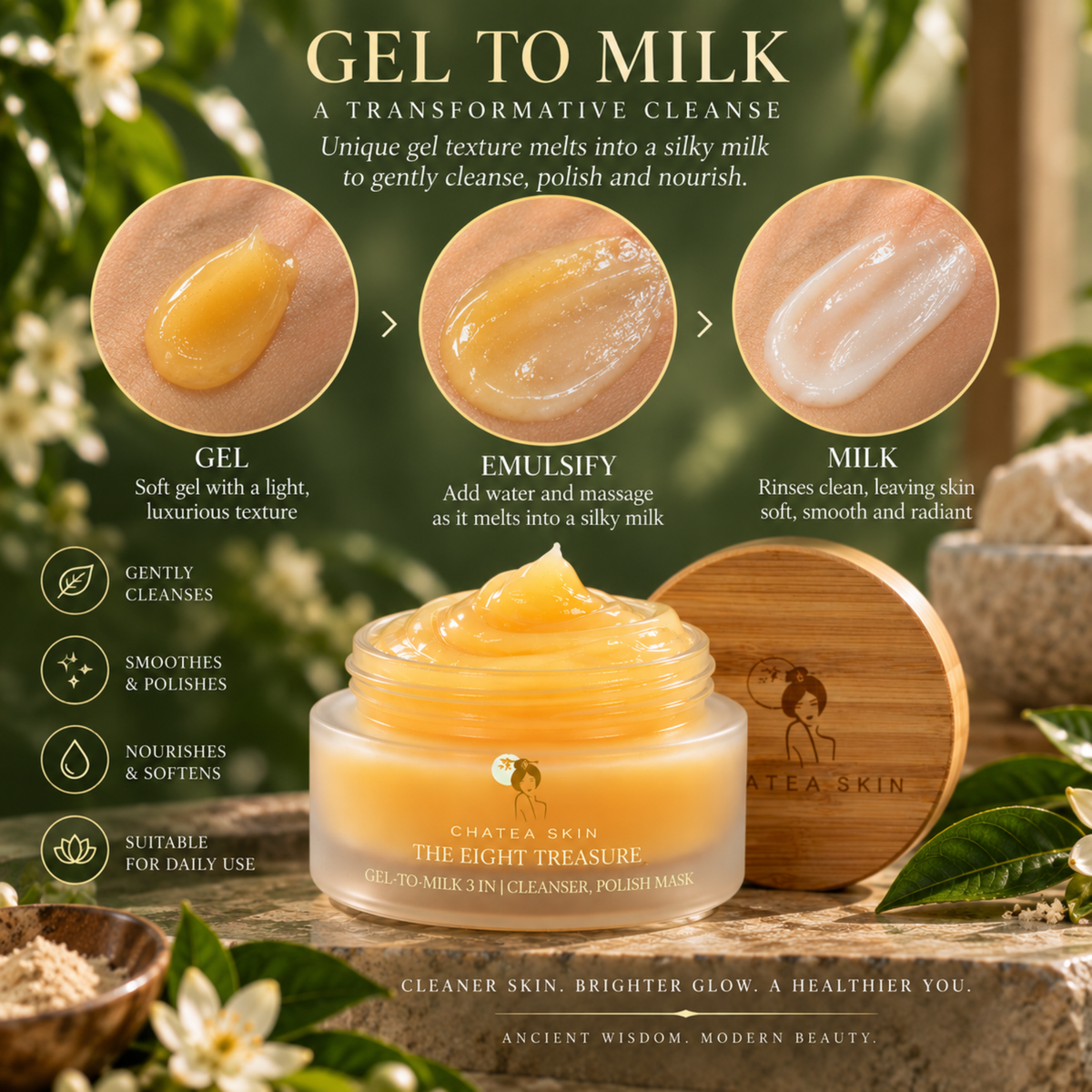 3 IN 1 Gel-to-Milk Cleanser. Polish. Mask 100ML